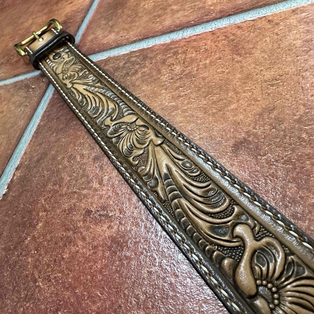 Tony Lama Embossed Leather Jimmy Belt Size 34 Inches